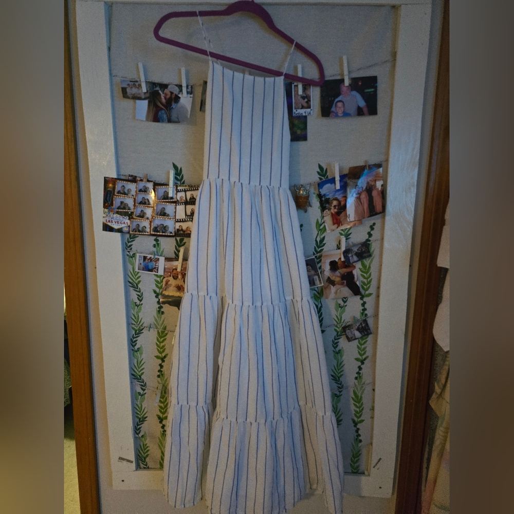 American Eagle Outfitters Blue and White Striped Maxi Dress